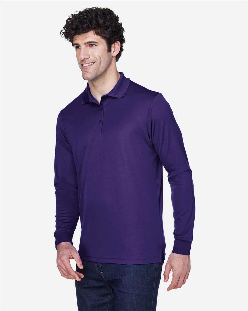 Men's Pinnacle Performance Long Sleeve Piqué Polo - OnModelSide - B237A7673 - Campus Purple