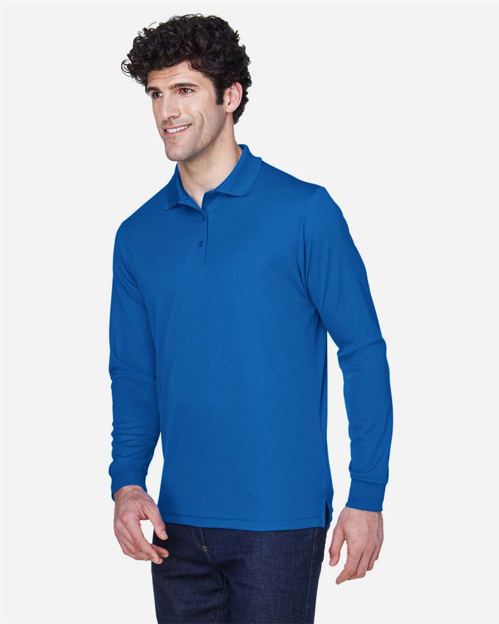 Men's Pinnacle Performance Long Sleeve Piqué Polo - OnModelSide - B237A7753 - True Royal