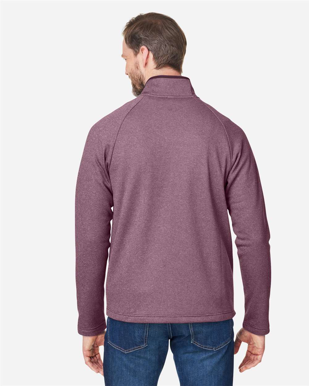 Men's Venture Heathered Stripe Full-Zip - OnModelBack - B311A7543 - Burgundy/ White