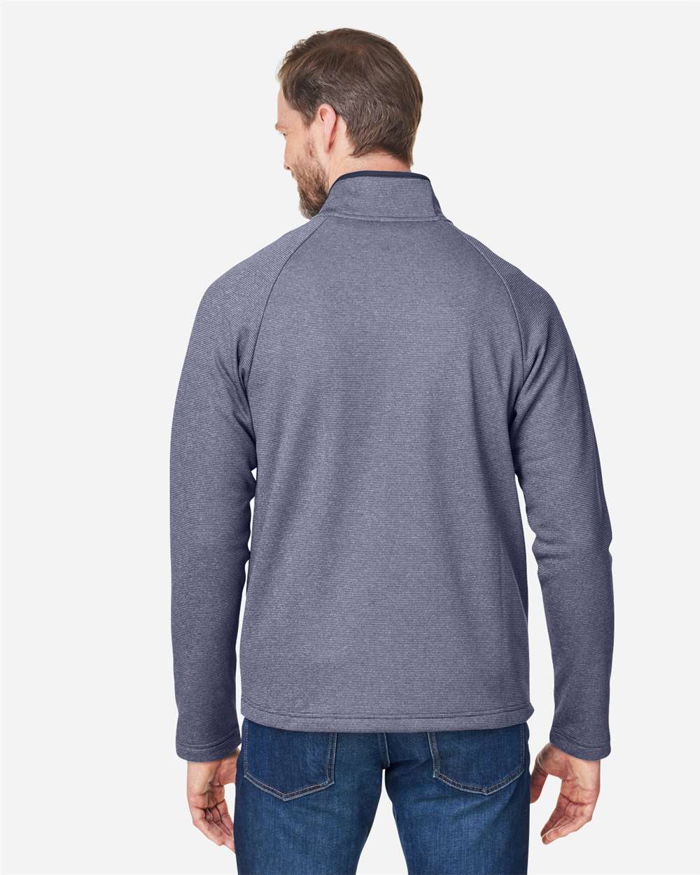 Men's Venture Heathered Stripe Full-Zip - OnModelBack - B311A7653 - Classic Navy/ White