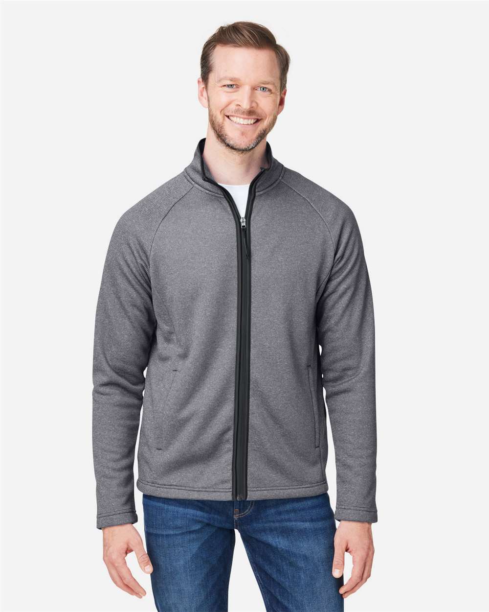Men's Venture Heathered Stripe Full-Zip - OnModelFront - B311A7503 - Black/ White