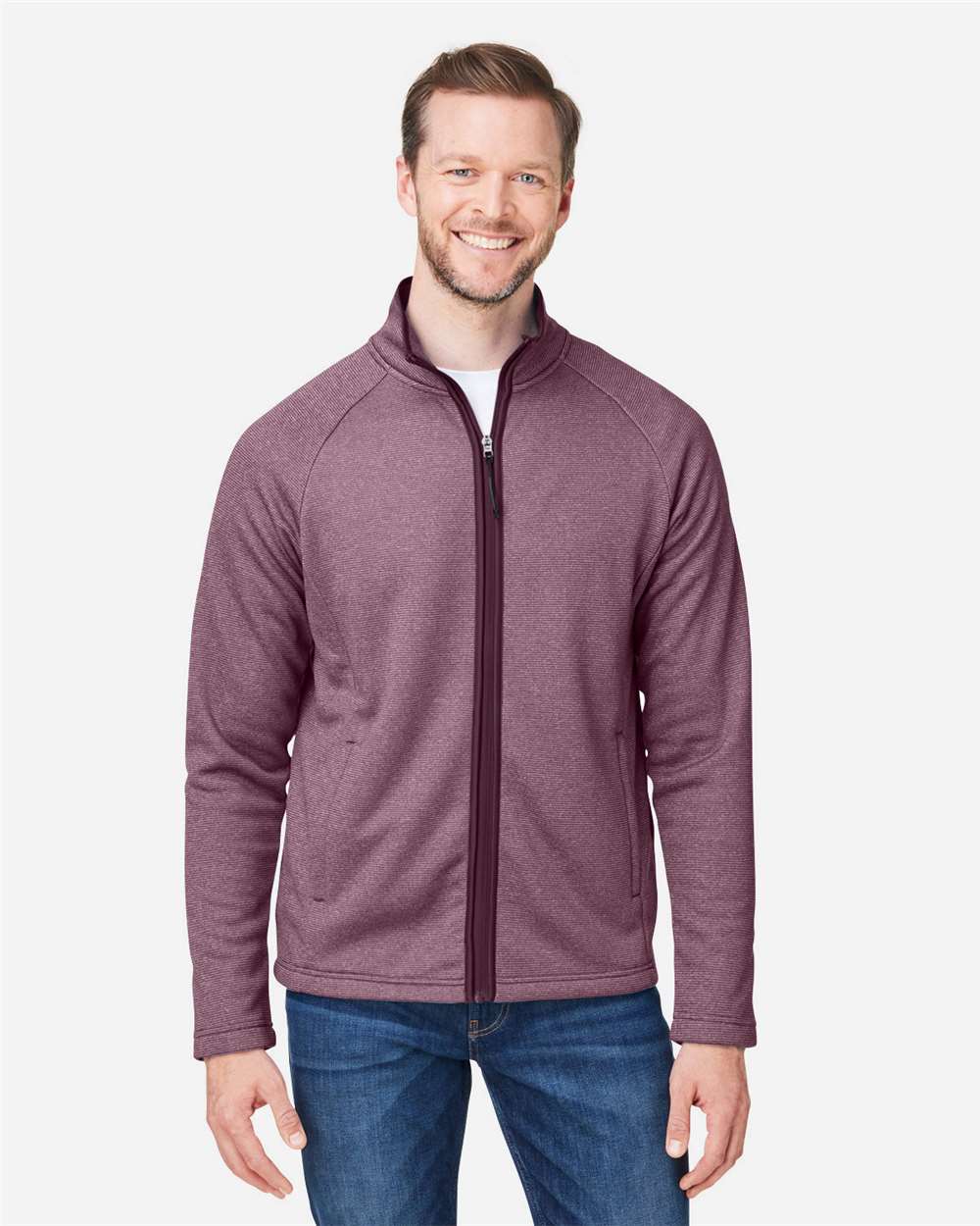 Men's Venture Heathered Stripe Full-Zip - OnModelFront - B311A7543 - Burgundy/ White
