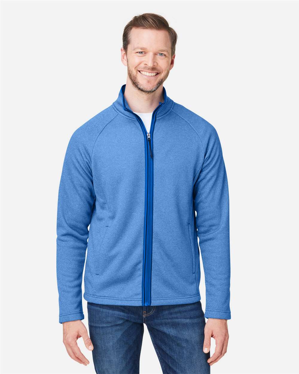 Men's Venture Heathered Stripe Full-Zip - OnModelFront - B311A7753 - True Royal/ White