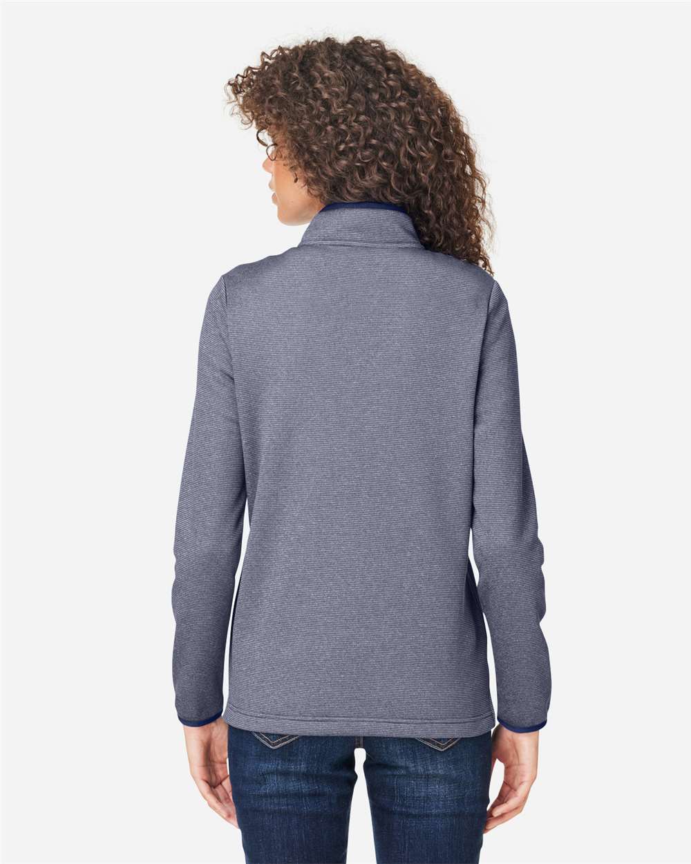 Women's Venture Heathered Stripe Quarter-Zip Pullover - OnModelBack - B318A7652 - Classic Navy/ White