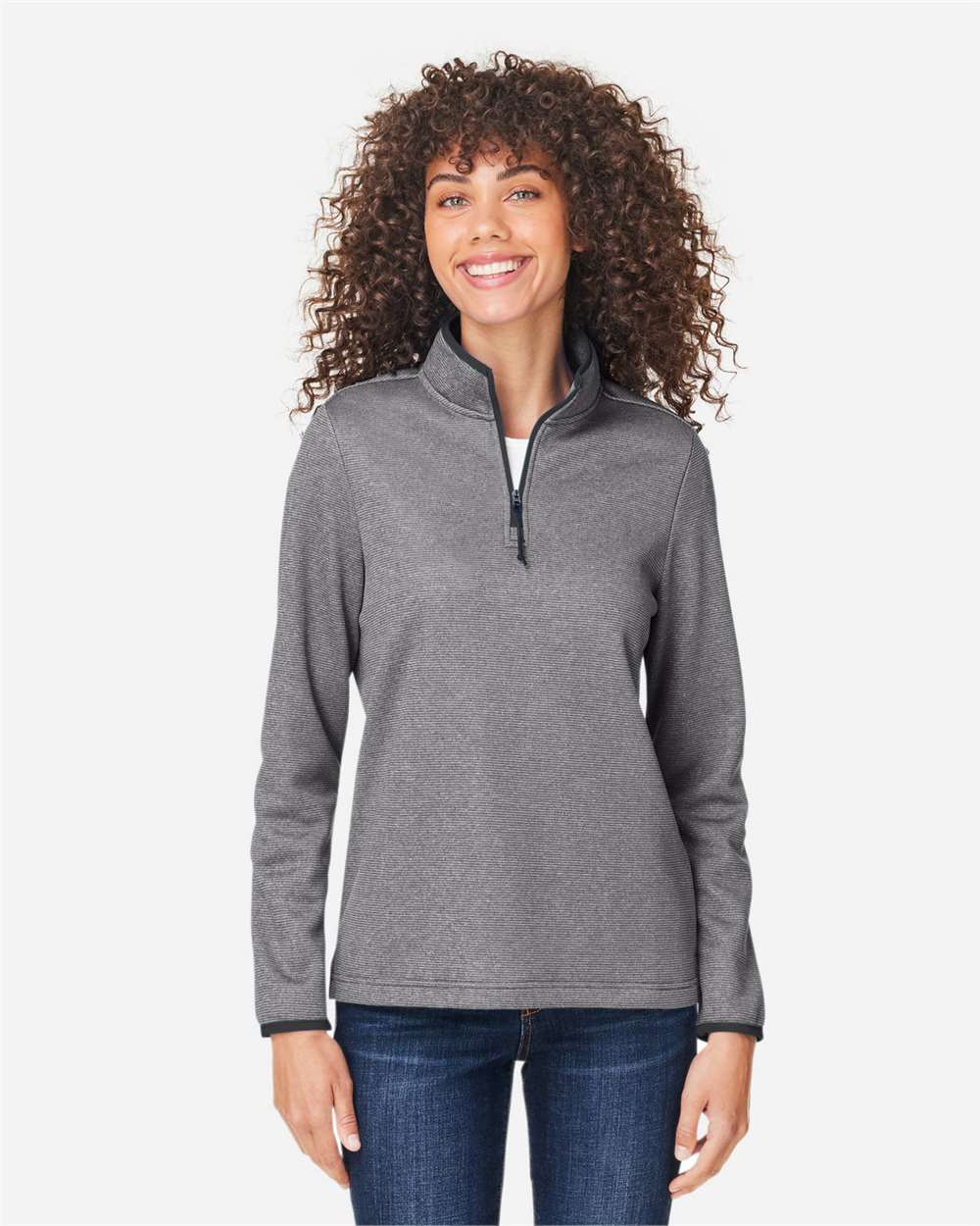 Women's Venture Heathered Stripe Quarter-Zip Pullover - OnModelFront - B318A7502 - Black/ White