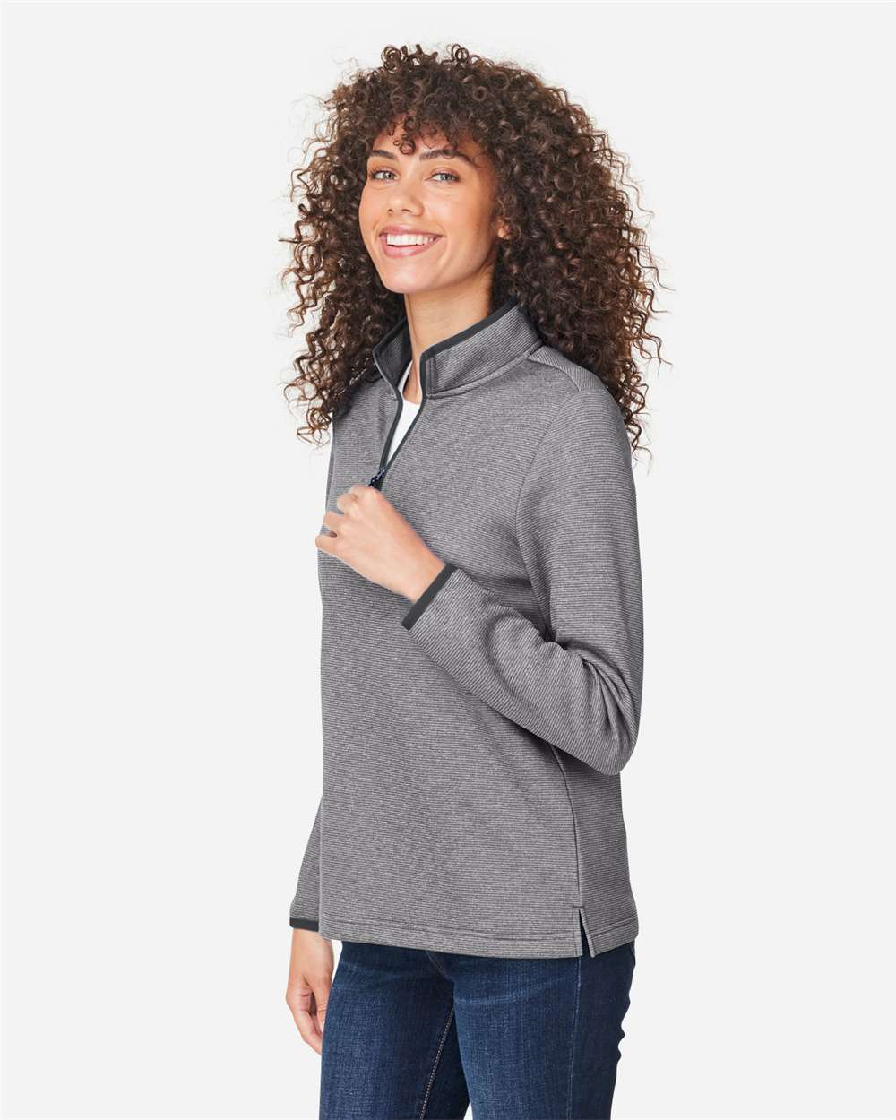 Women's Venture Heathered Stripe Quarter-Zip Pullover - OnModelSide - B318A7502 - Black/ White
