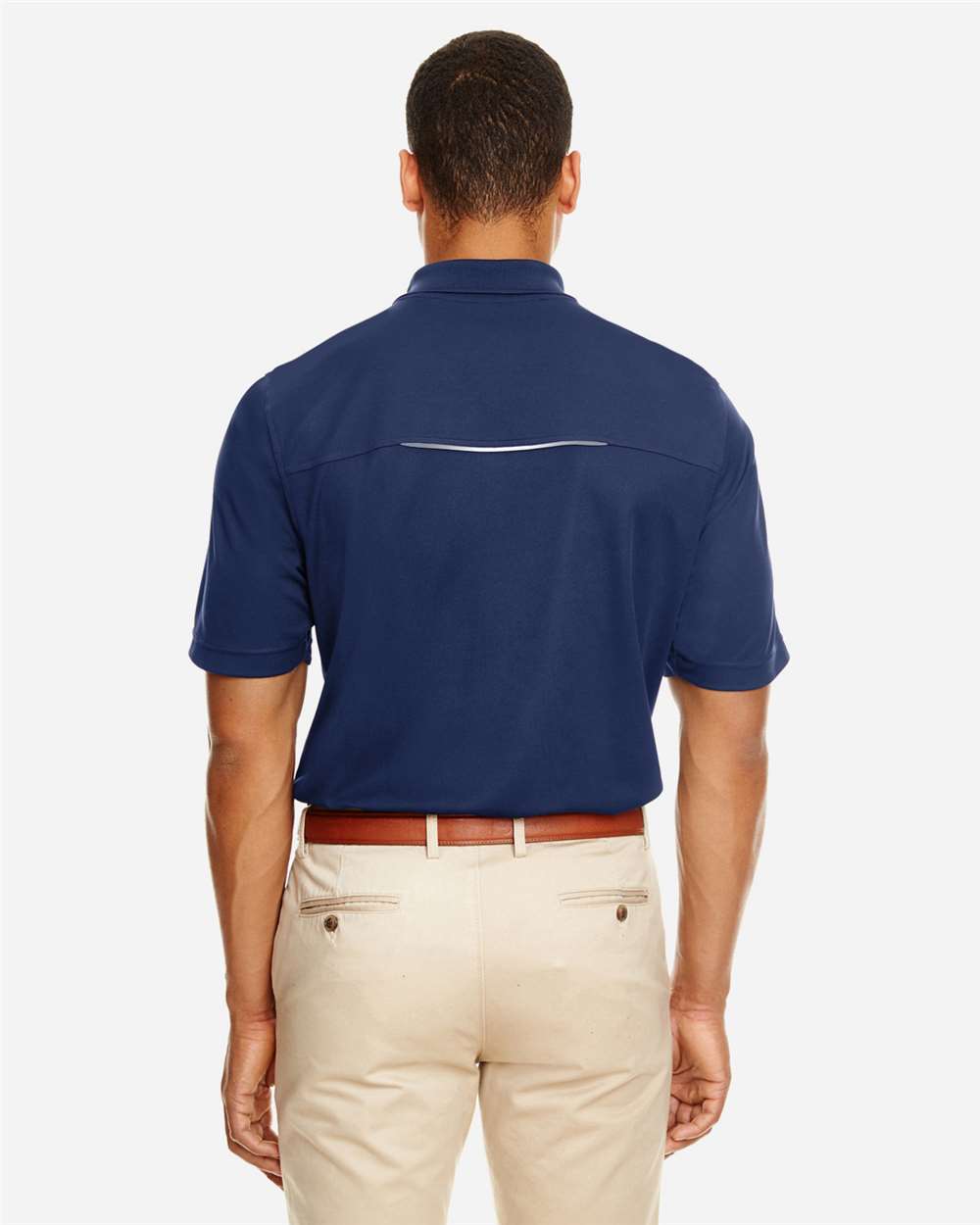Men's Radiant Performance Piqué Polo with Reflective Piping - OnModelBack - B223A7653 - Classic Navy