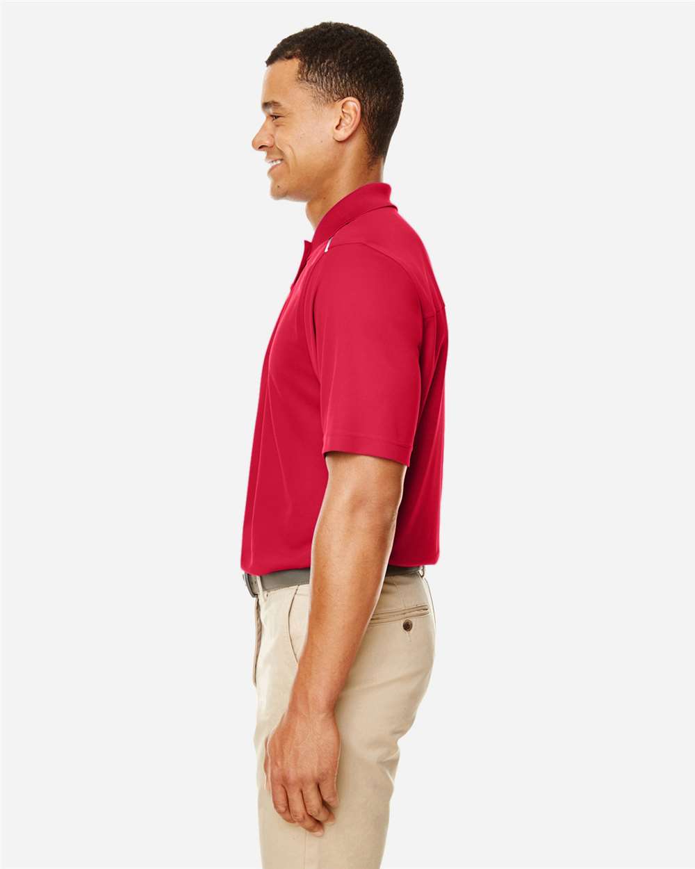 Men's Radiant Performance Piqué Polo with Reflective Piping - OnModelSide - B223A7703 - Classic Red