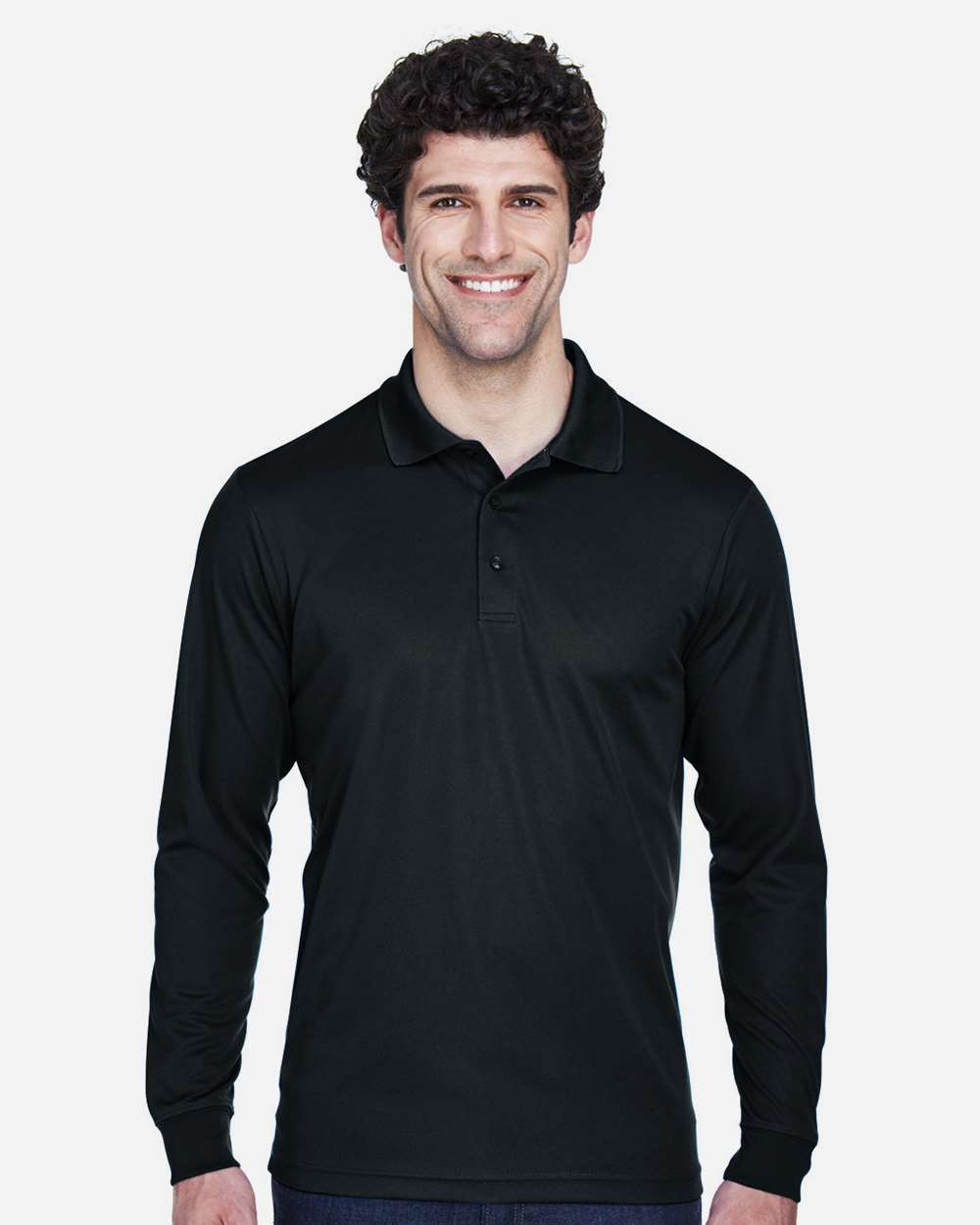 Men's Tall Pinnacle Performance Long Sleeve Piqué Polo - OnModelFront - B239A7505 - Black