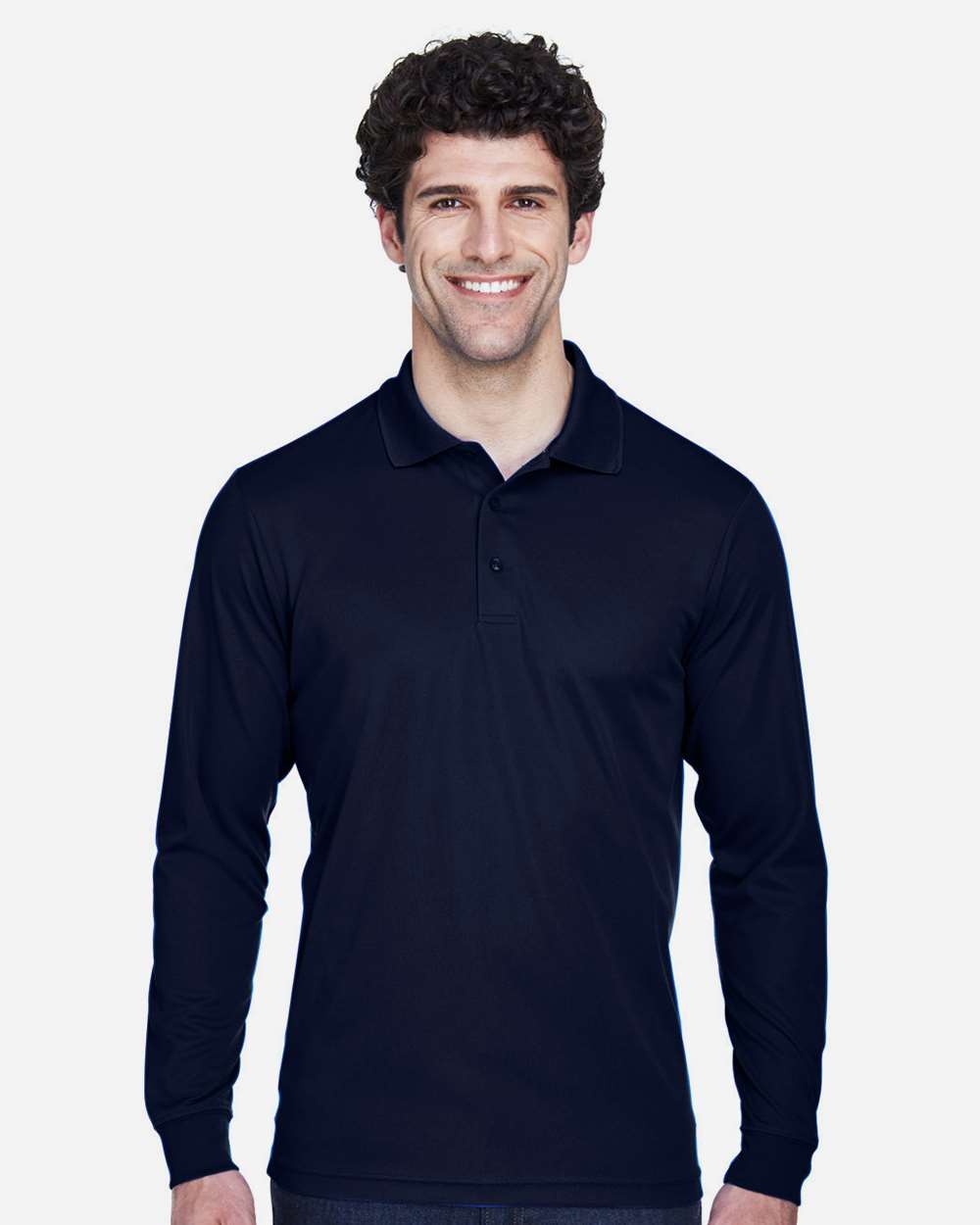 Men's Tall Pinnacle Performance Long Sleeve Piqué Polo - OnModelFront - B239A7655 - Classic Navy