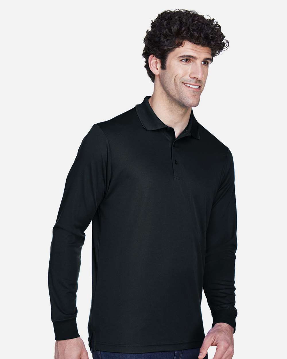 Men's Tall Pinnacle Performance Long Sleeve Piqué Polo - OnModelSide - B239A7505 - Black