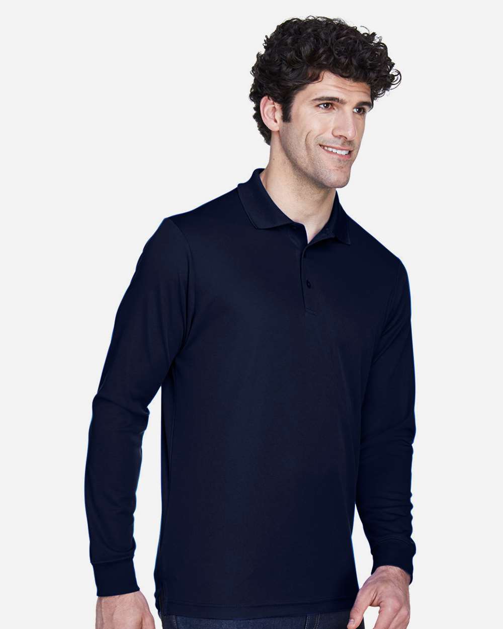Men's Tall Pinnacle Performance Long Sleeve Piqué Polo - OnModelSide - B239A7655 - Classic Navy