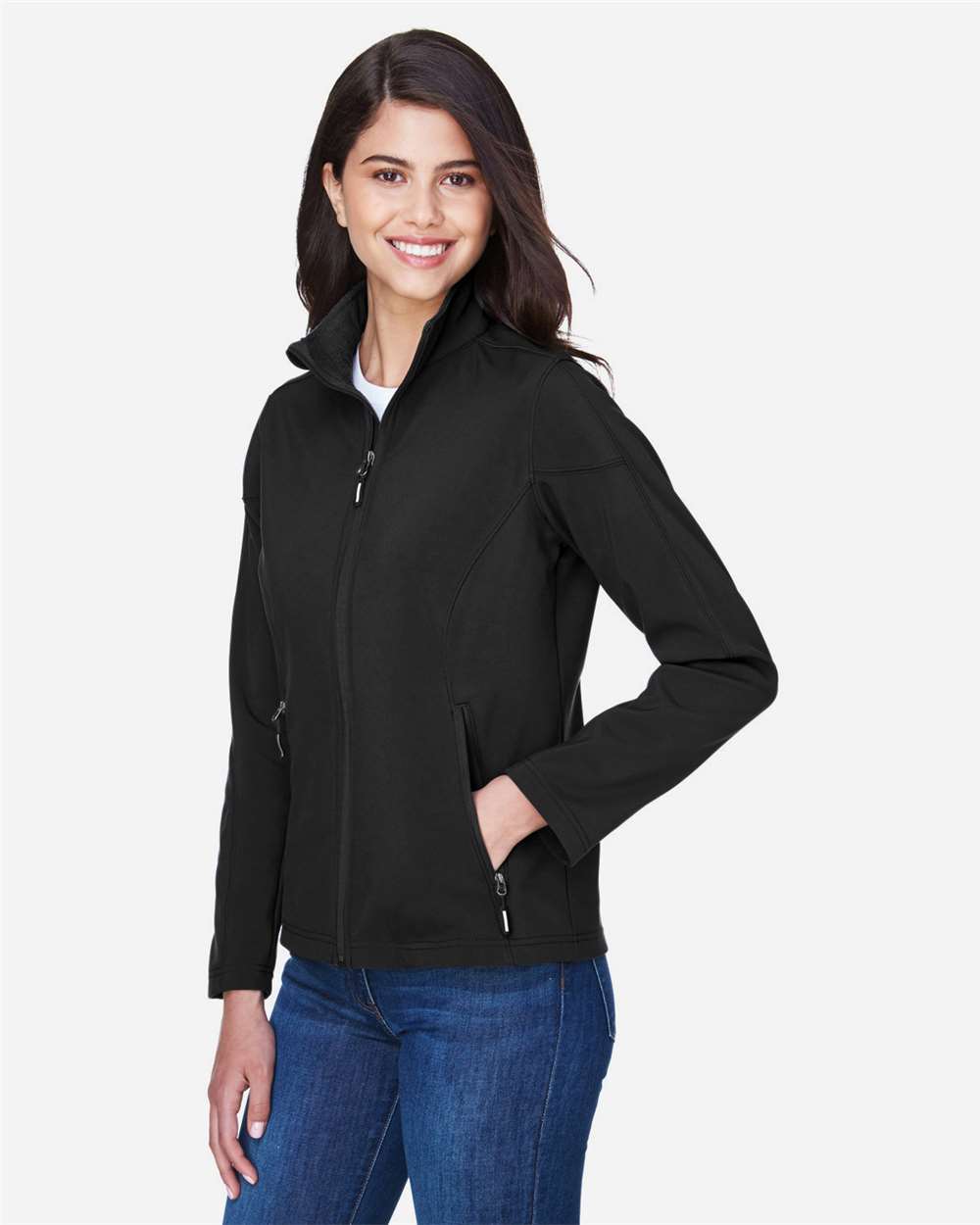 Women's Cruise Two-Layer Fleece Bonded Soft Shell Jacket - OnModelSide - B210A7502 - Black