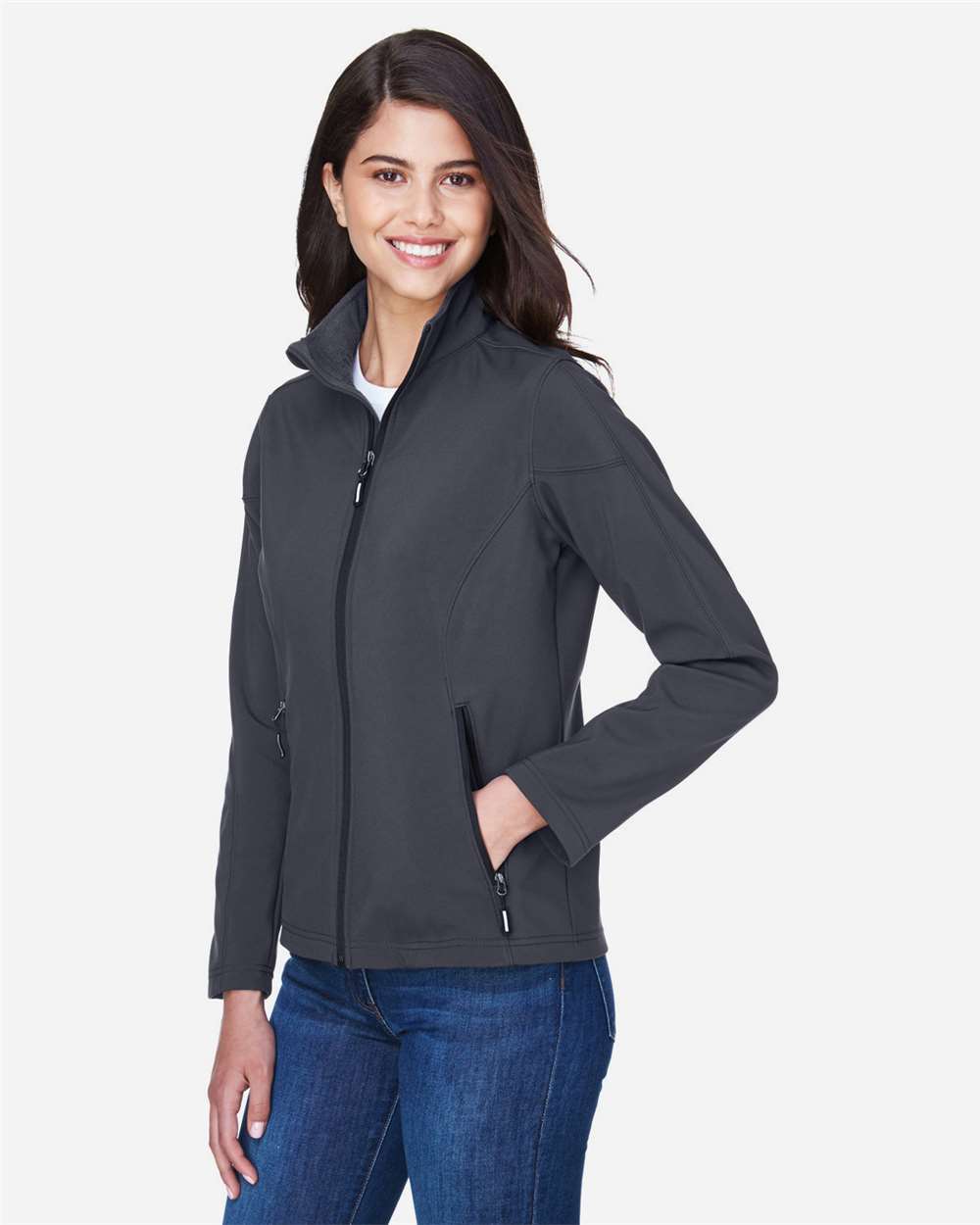 Women's Cruise Two-Layer Fleece Bonded Soft Shell Jacket - OnModelSide - B210A7582 - Carbon