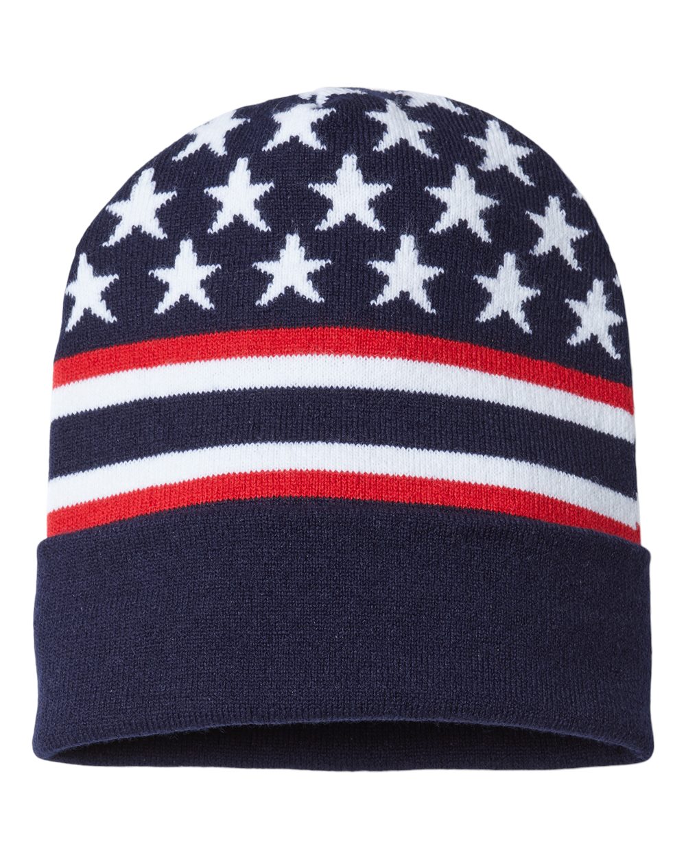 USA-Made Patriotic Cuffed Beanie - Front - B92495650 - Navy Flag