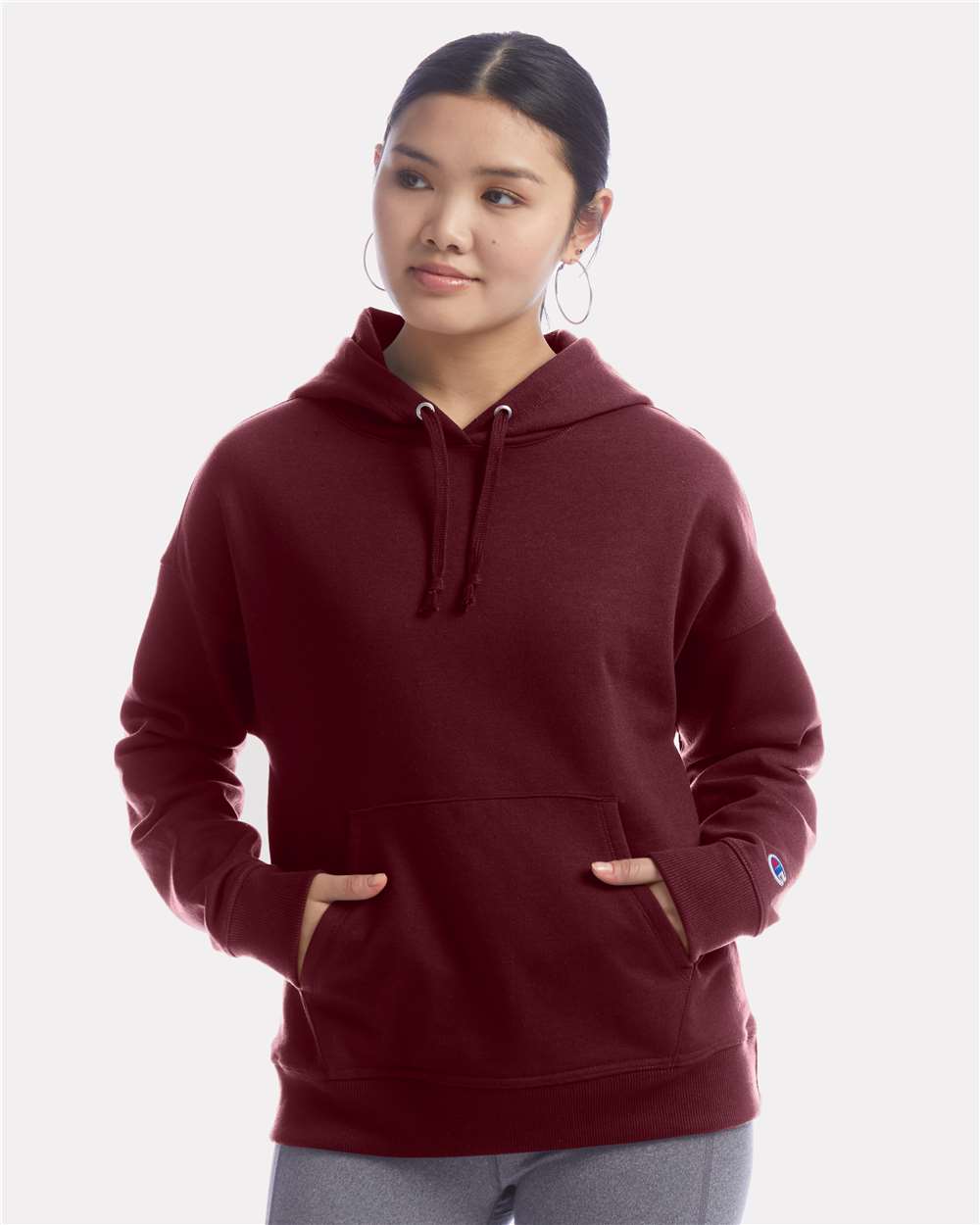 Women's Powerblend® Hooded Sweatshirt - OnModelFront - B04584533 - Maroon