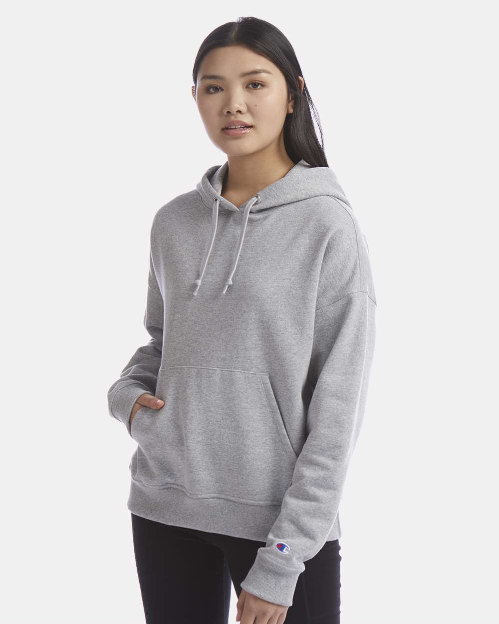 Women's Powerblend® Hooded Sweatshirt - OnModelFront - B04584583 - Light Steel