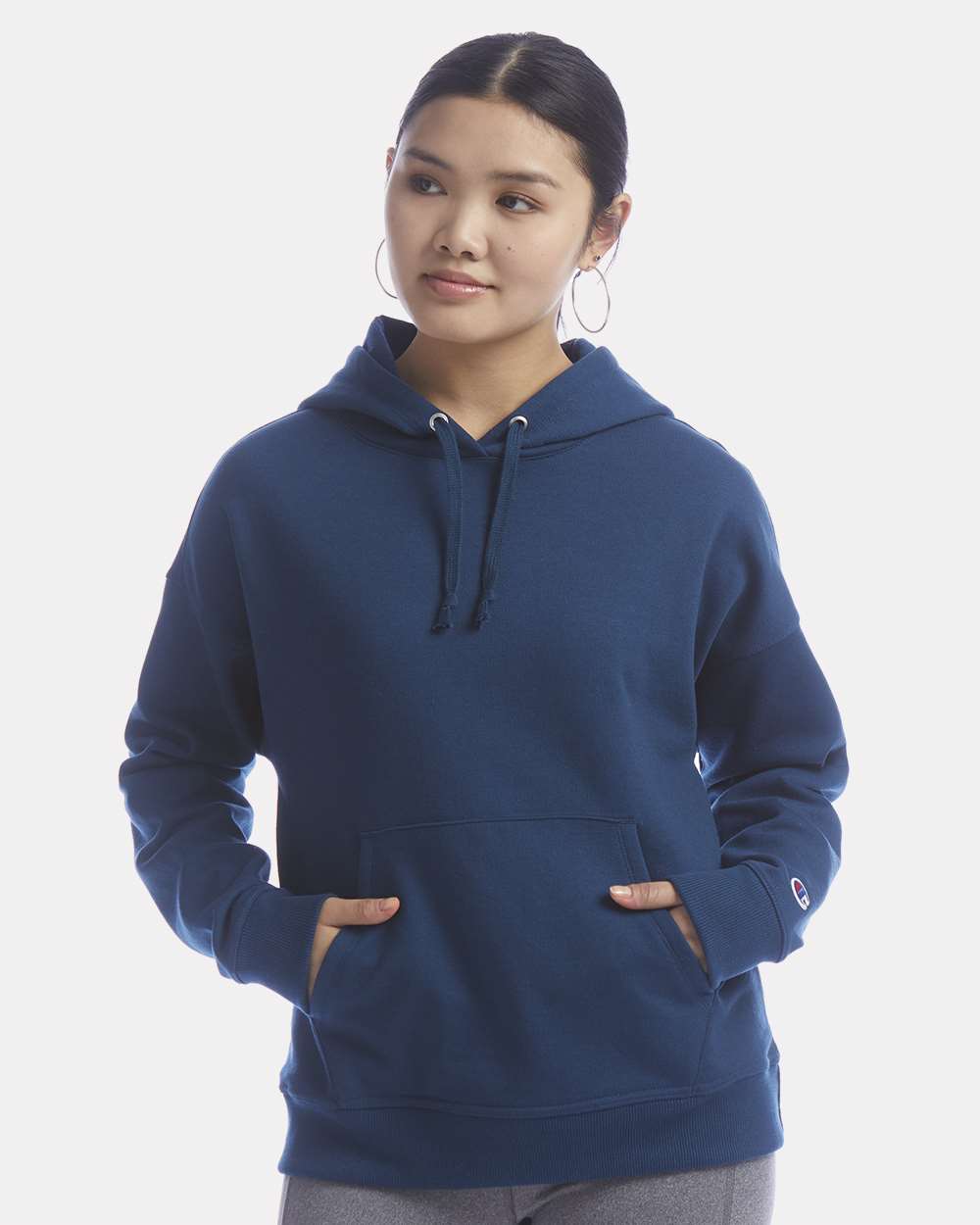 Women's Powerblend® Hooded Sweatshirt - OnModelFront - B04584653 - Late Night Blue