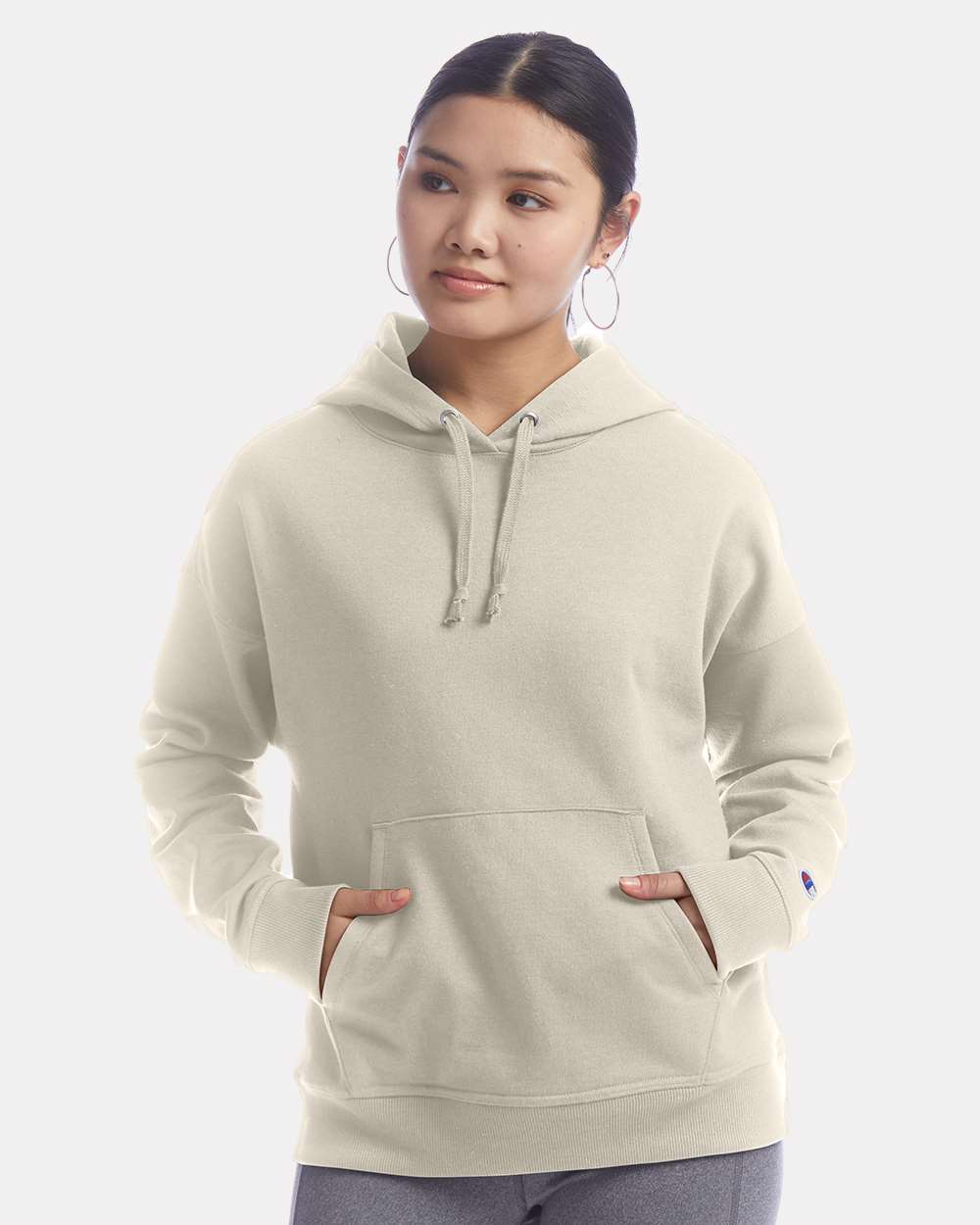 Women's Powerblend® Hooded Sweatshirt - OnModelFront - B04584733 - Sand