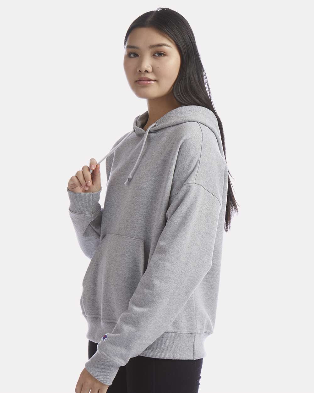 Women's Powerblend® Hooded Sweatshirt - OnModelSide - B04584583 - Light Steel