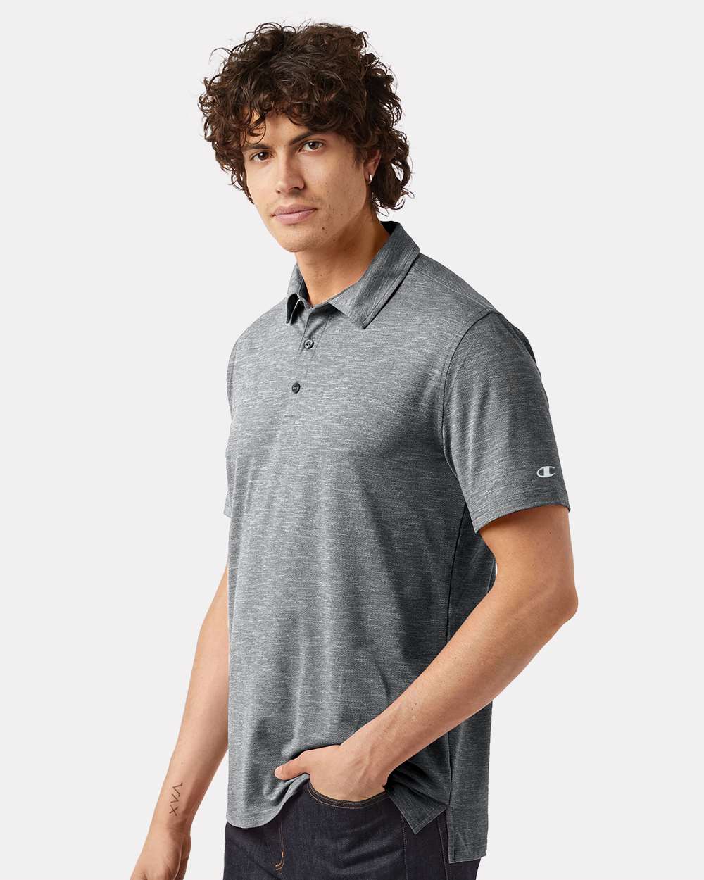 Men's Sport Polo - OnModelSide - B04684503 - Black Heather