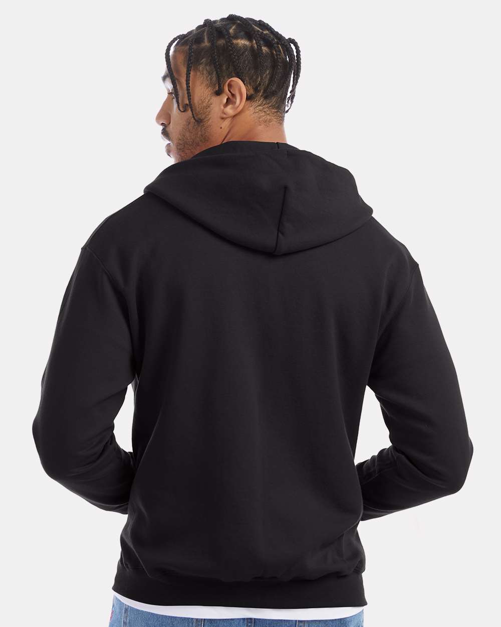 Men's Powerblend® Full-Zip Hooded Sweatshirt - OnModelBack - B25384503 - Black