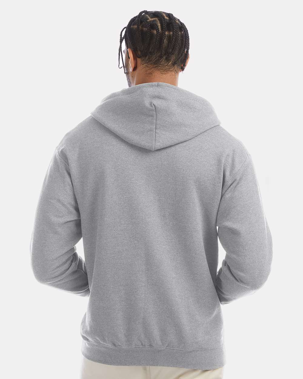 Men's Powerblend® Full-Zip Hooded Sweatshirt - OnModelBack - B25384583 - Light Steel