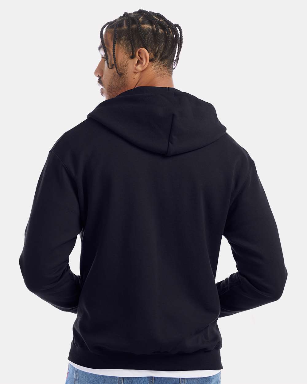 Men's Powerblend® Full-Zip Hooded Sweatshirt - OnModelBack - B25384653 - Navy