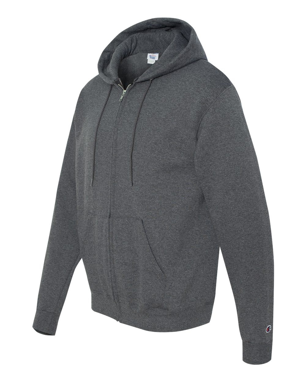 Men's Powerblend® Full-Zip Hooded Sweatshirt - Side - B25384093 - Charcoal Heather