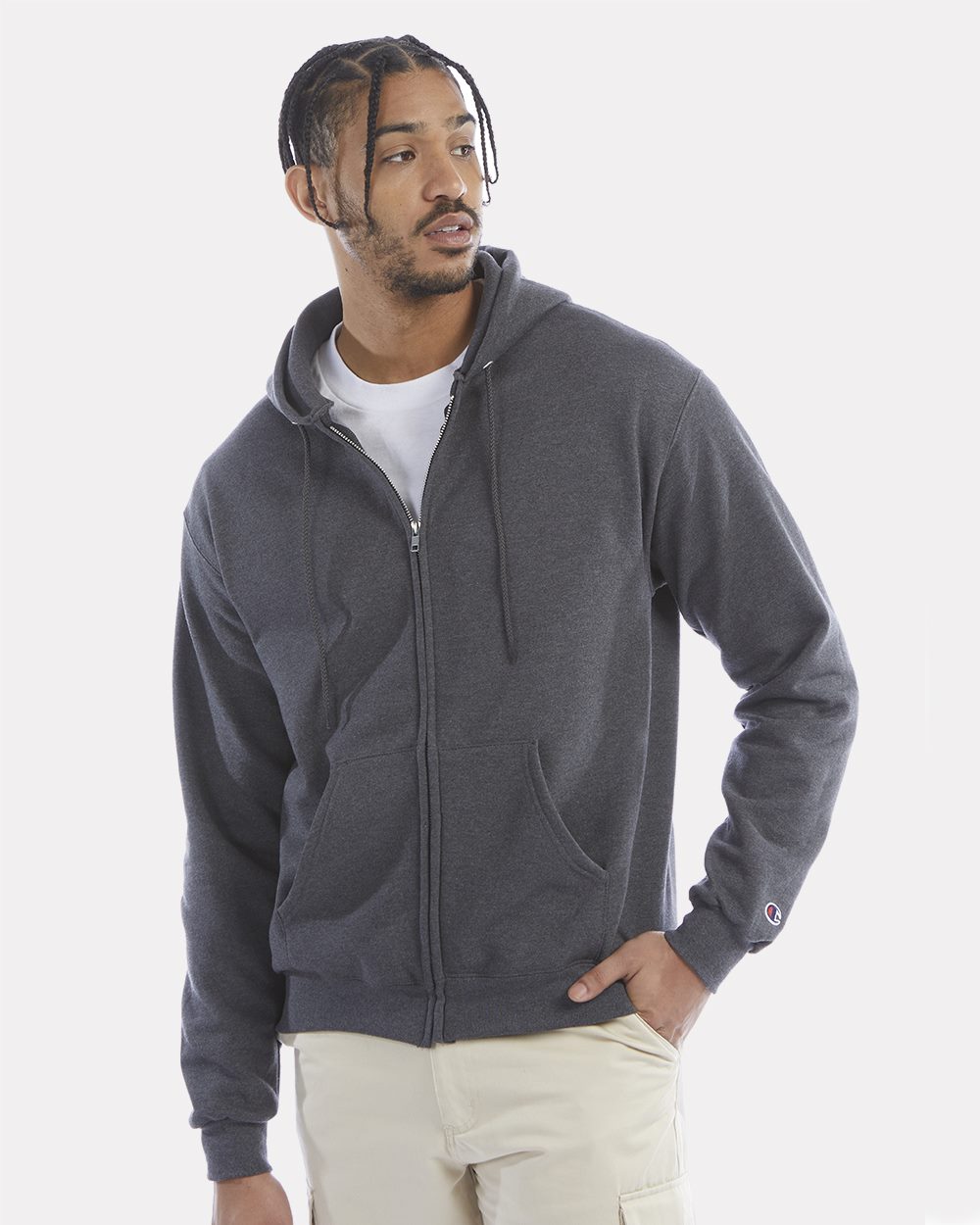 Men's Powerblend® Full-Zip Hooded Sweatshirt - styleImage