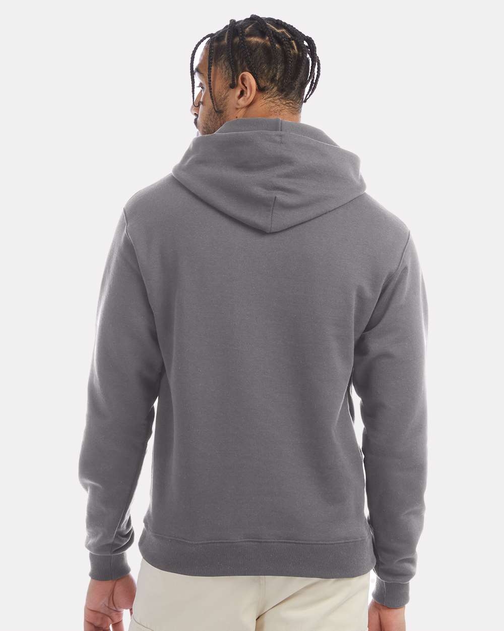 Men's Powerblend® Hooded Sweatshirt - OnModelBack - B22884133 - Stone Grey