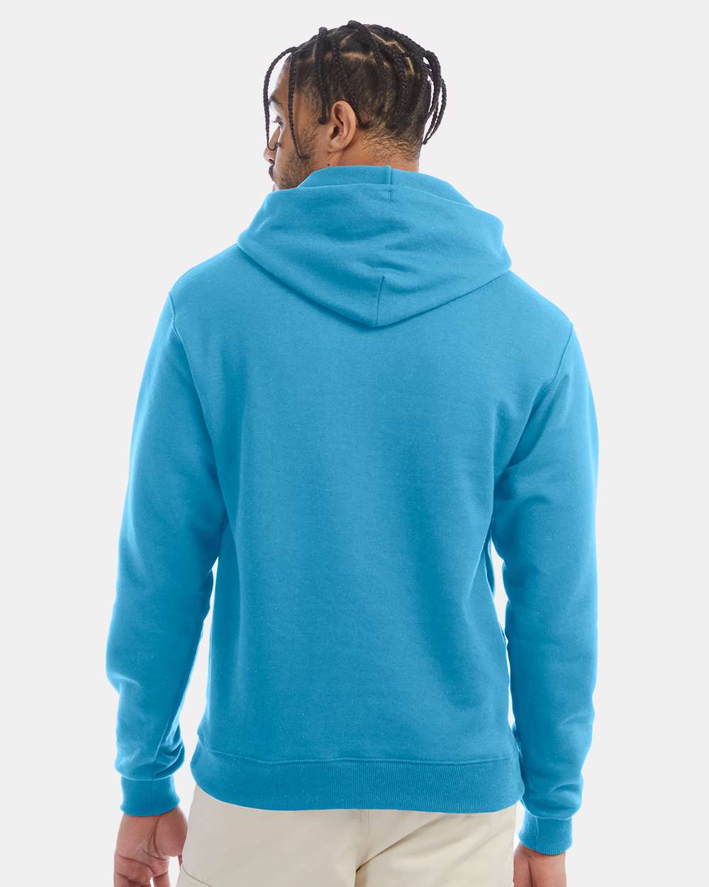 Men's Powerblend® Hooded Sweatshirt - OnModelBack - B22884263 - Blue Lagoon