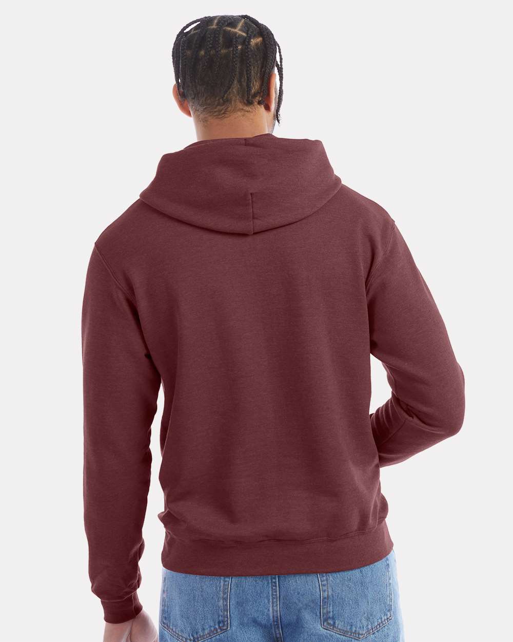 Men's Powerblend® Hooded Sweatshirt - OnModelBack - B22884543 - Maroon Heather
