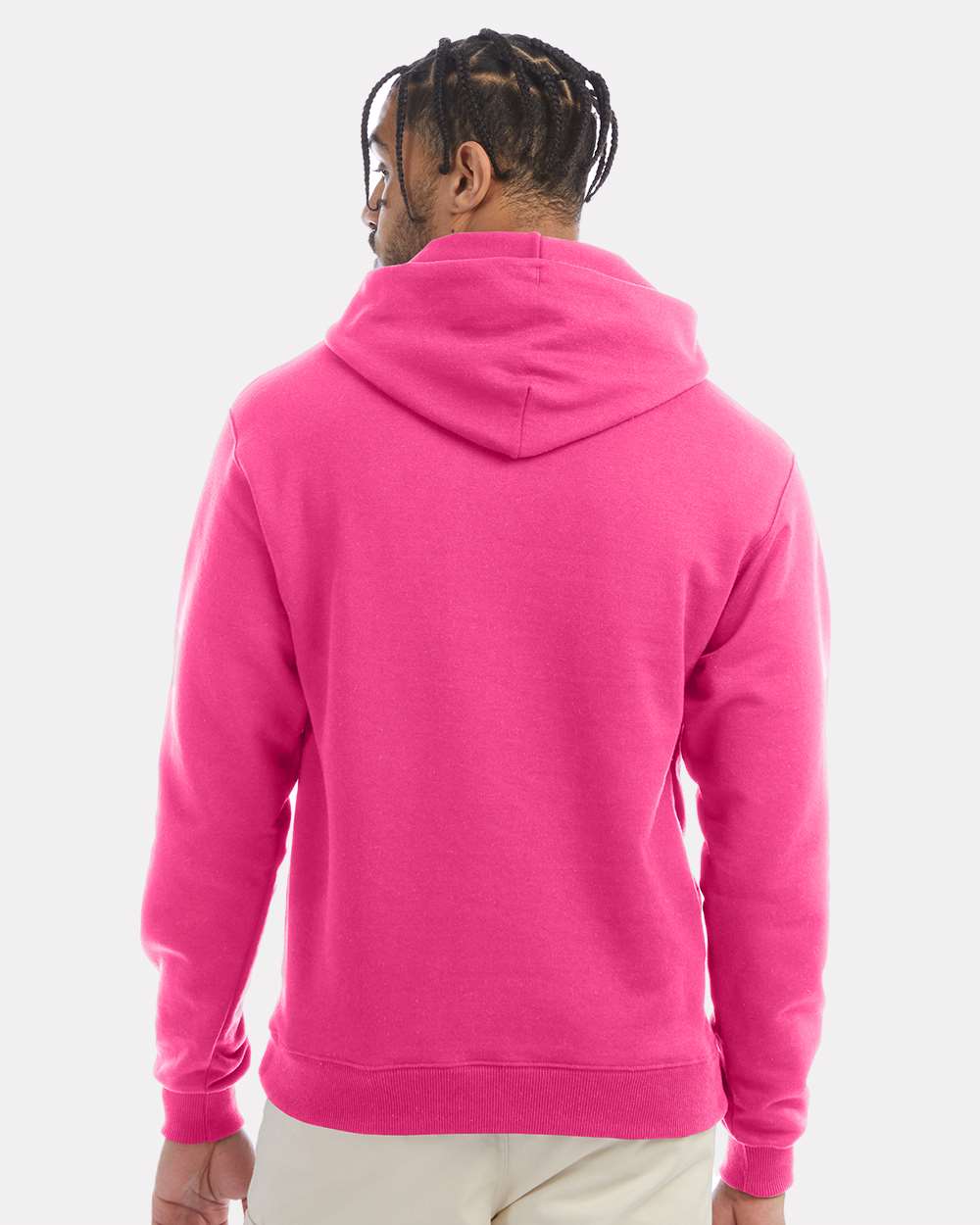 Men's Powerblend® Hooded Sweatshirt - OnModelBack - B22884693 - Wow Pink