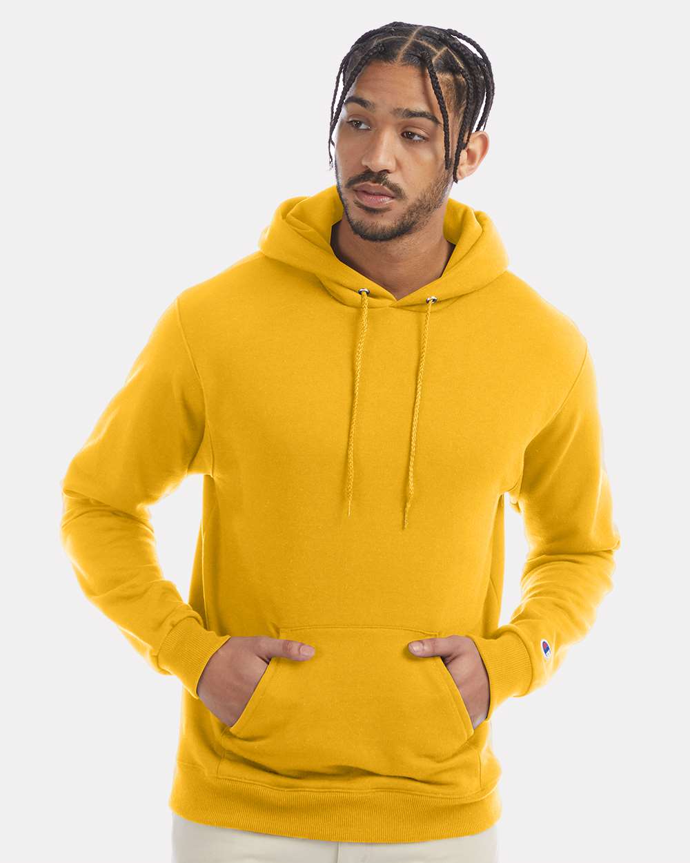 Men's Powerblend® Hooded Sweatshirt - OnModelFront - B22884123 - Gold