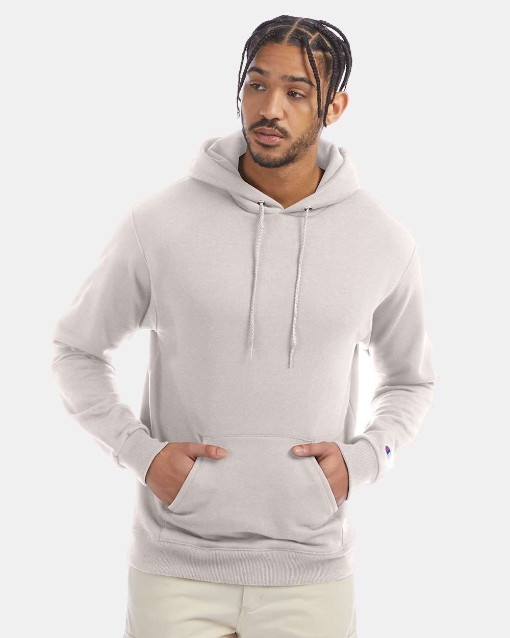 Men's Powerblend® Hooded Sweatshirt - OnModelFront - B22884313 - Body Blush
