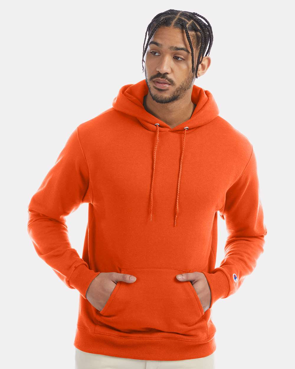 Men's Powerblend® Hooded Sweatshirt - OnModelFront - B22884663 - Orange