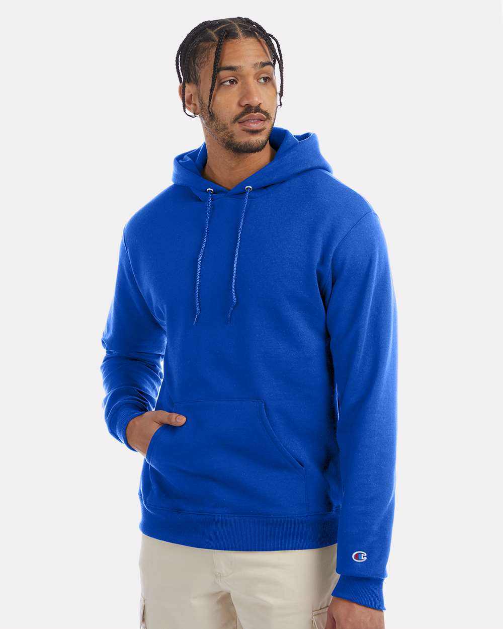 Men's Powerblend® Hooded Sweatshirt - OnModelFront - B22884753 - Royal Blue