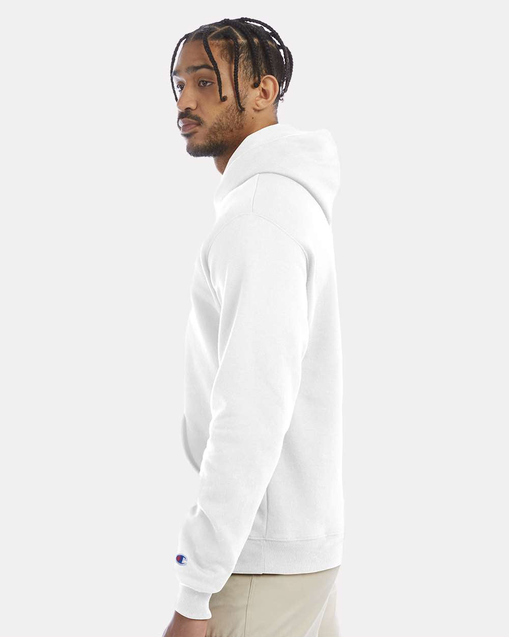 Men's Powerblend® Hooded Sweatshirt - OnModelSide - B22884003 - White
