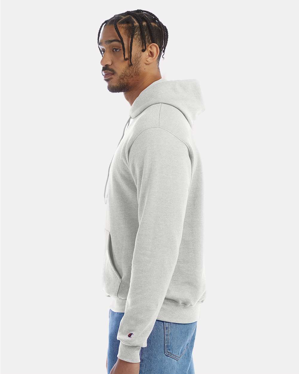 Men's Powerblend® Hooded Sweatshirt - OnModelSide - B22884023 - Silver Grey