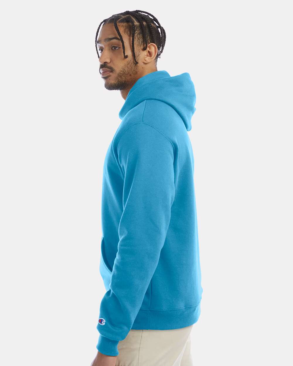 Men's Powerblend® Hooded Sweatshirt - OnModelSide - B22884263 - Blue Lagoon