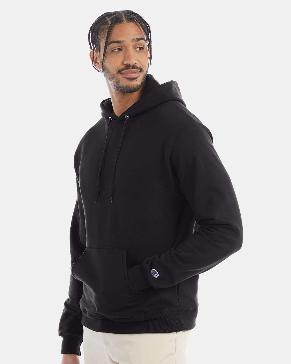 Men's Powerblend® Hooded Sweatshirt - OnModelSide - B22884503 - Black