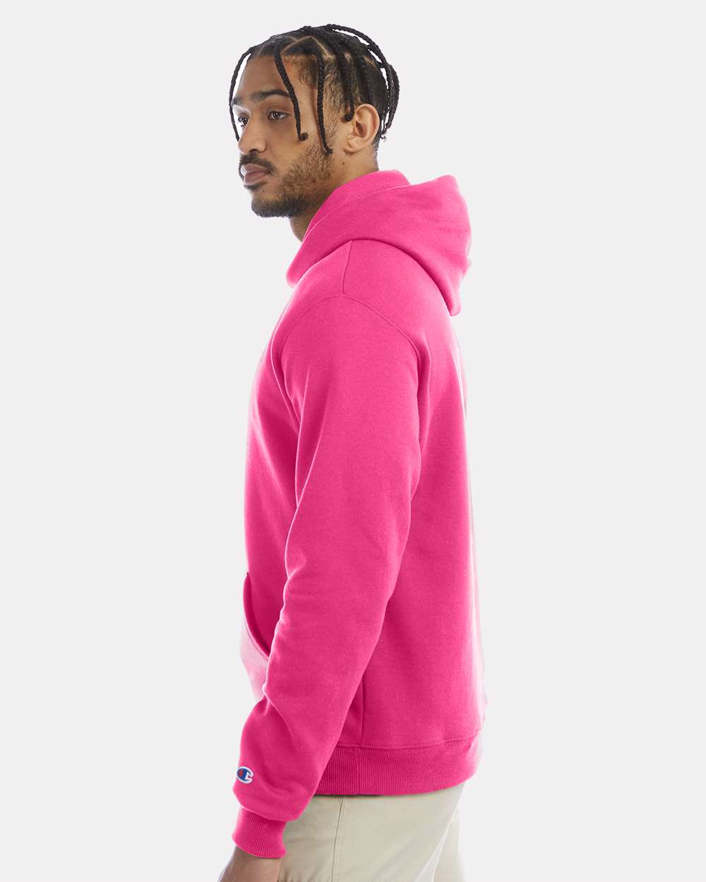 Men's Powerblend® Hooded Sweatshirt - OnModelSide - B22884693 - Wow Pink