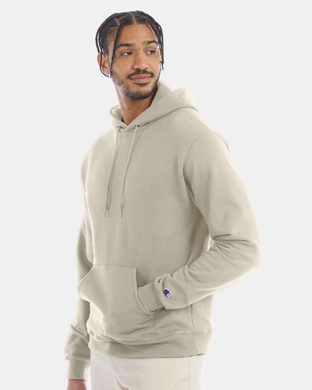 Men's Powerblend® Hooded Sweatshirt - OnModelSide - B22884733 - Sand