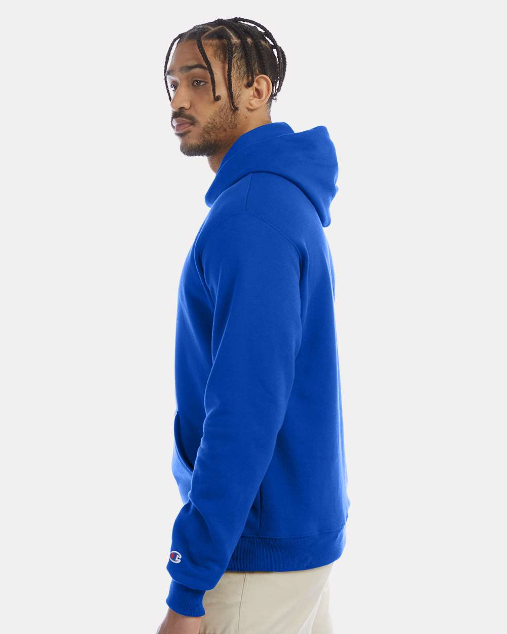 Men's Powerblend® Hooded Sweatshirt - OnModelSide - B22884753 - Royal Blue