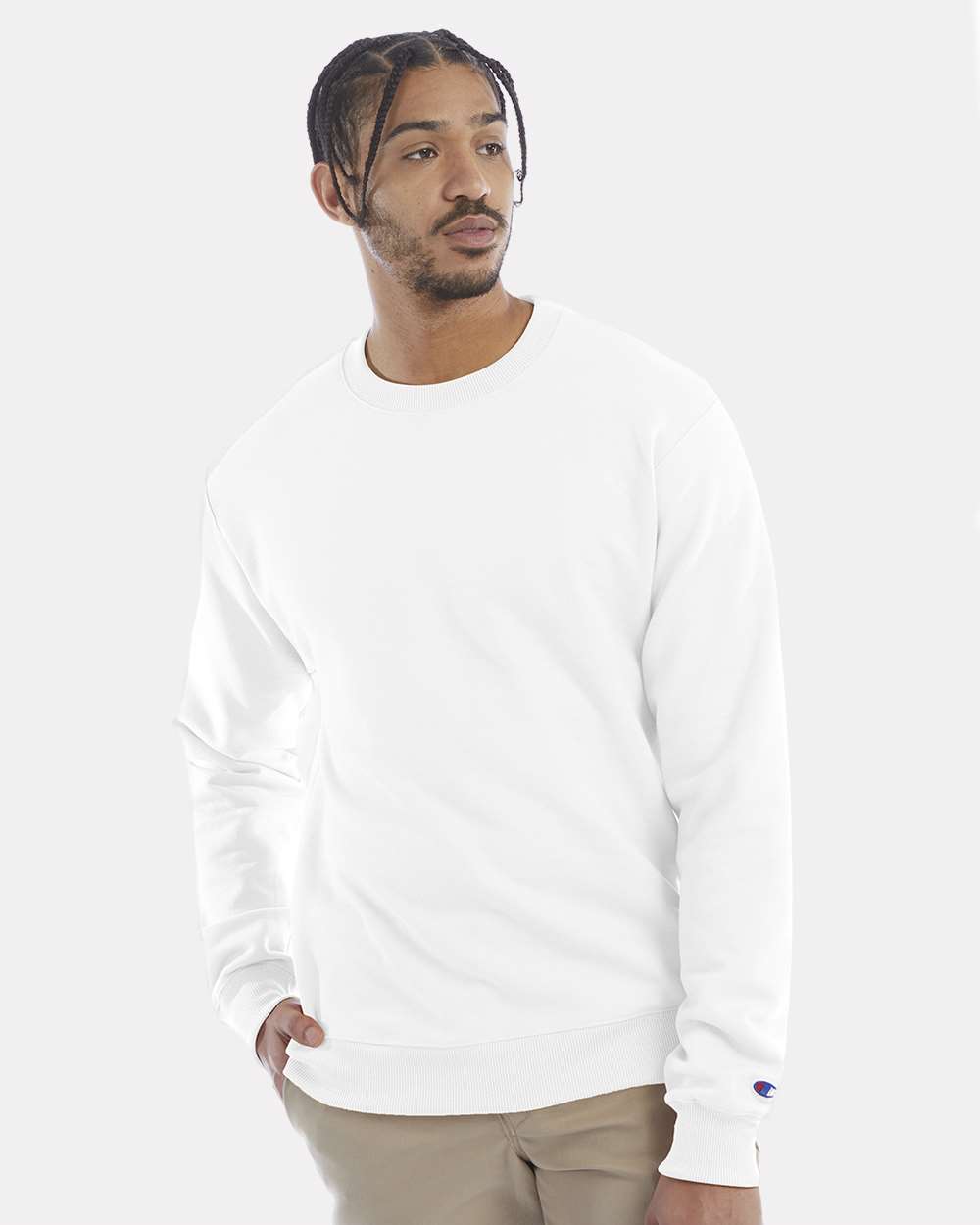 Men's Powerblend® Crewneck Sweatshirt - OnModelFront - B21284003 - White