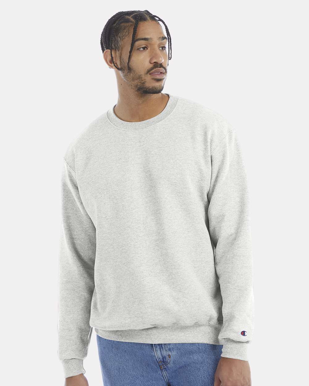 Men's Powerblend® Crewneck Sweatshirt - OnModelFront - B21284023 - Silver Grey