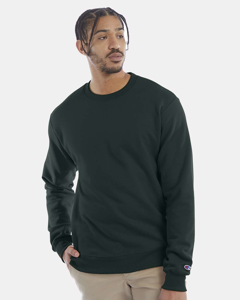Men's Powerblend® Crewneck Sweatshirt - OnModelFront - B21284193 - Dark Green