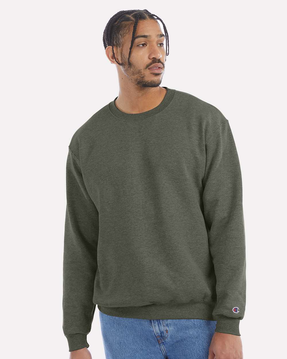 Men's Powerblend® Crewneck Sweatshirt - OnModelFront - B21284203 - Dark Green Heather