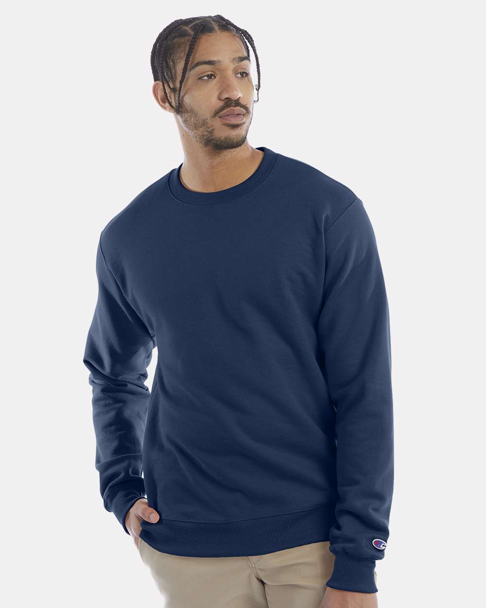 Men's Powerblend® Crewneck Sweatshirt - OnModelFront - B21284673 - Late Night Blue